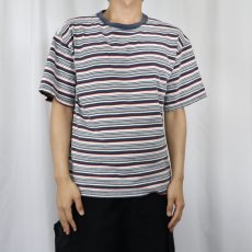 画像2: 90's BALE DYED ORIGINALS USA製 マルチボーダー柄 鹿の子Tシャツ L (2)