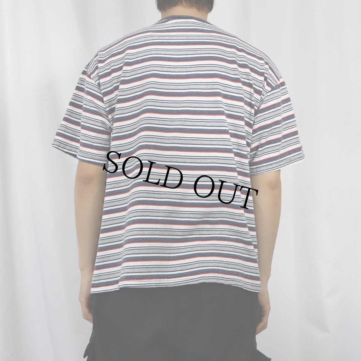 画像3: 90's BALE DYED ORIGINALS USA製 マルチボーダー柄 鹿の子Tシャツ L (3)