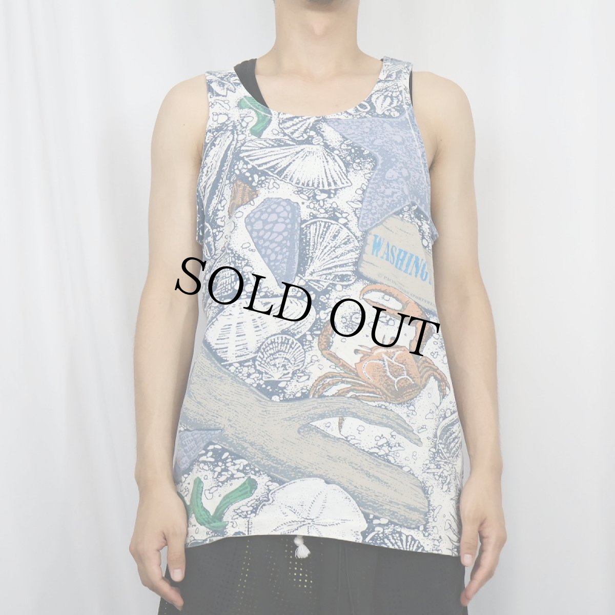 画像2: 90's PACIFIC CITIES SPORTSWEAR USA製 "WASHINGTON" 貝殻柄 タンクトップ L (2)