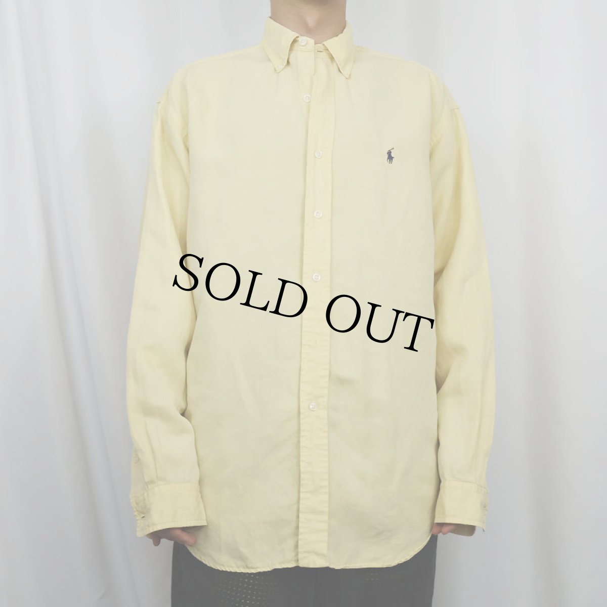 画像2: Ralph Lauren "BLAKE" ロゴ刺繍 シルク×リネンボタンダウンシャツ M (2)