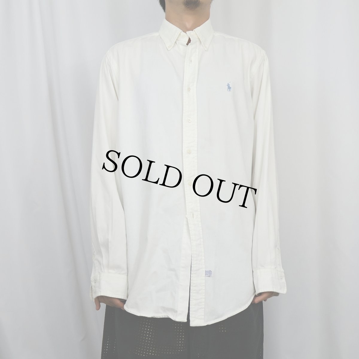 画像2: Ralph Lauren ロゴ刺繍 コットンボタンダウンシャツ L (2)
