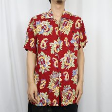 画像2: POLO Ralph Lauren ハイビスカス柄 レーヨンアロハシャツ M (2)