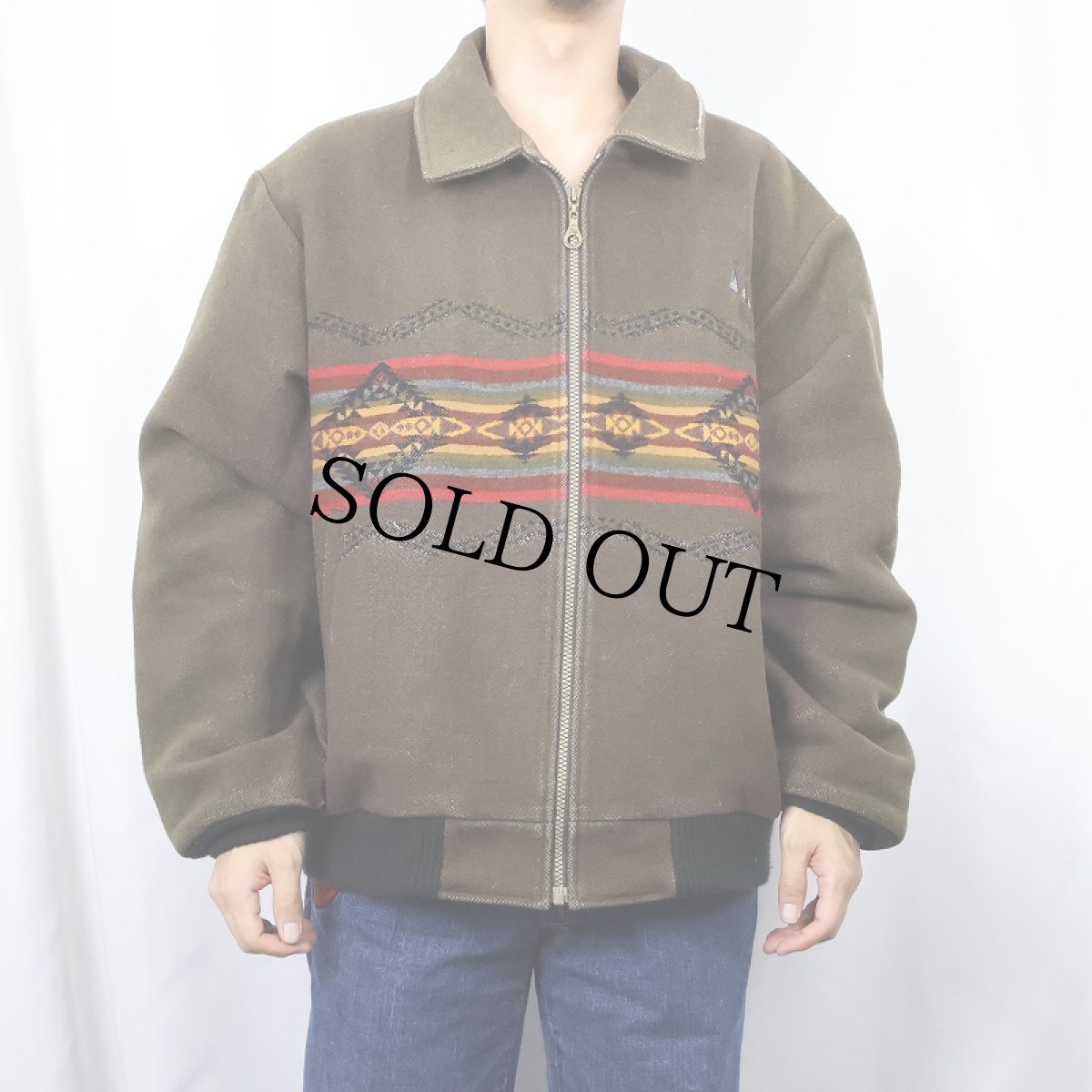 画像2: 90's PENDLETON USA製 "High Grade Western Wear" ネイティブ柄 ウールジップジャケット XL (2)