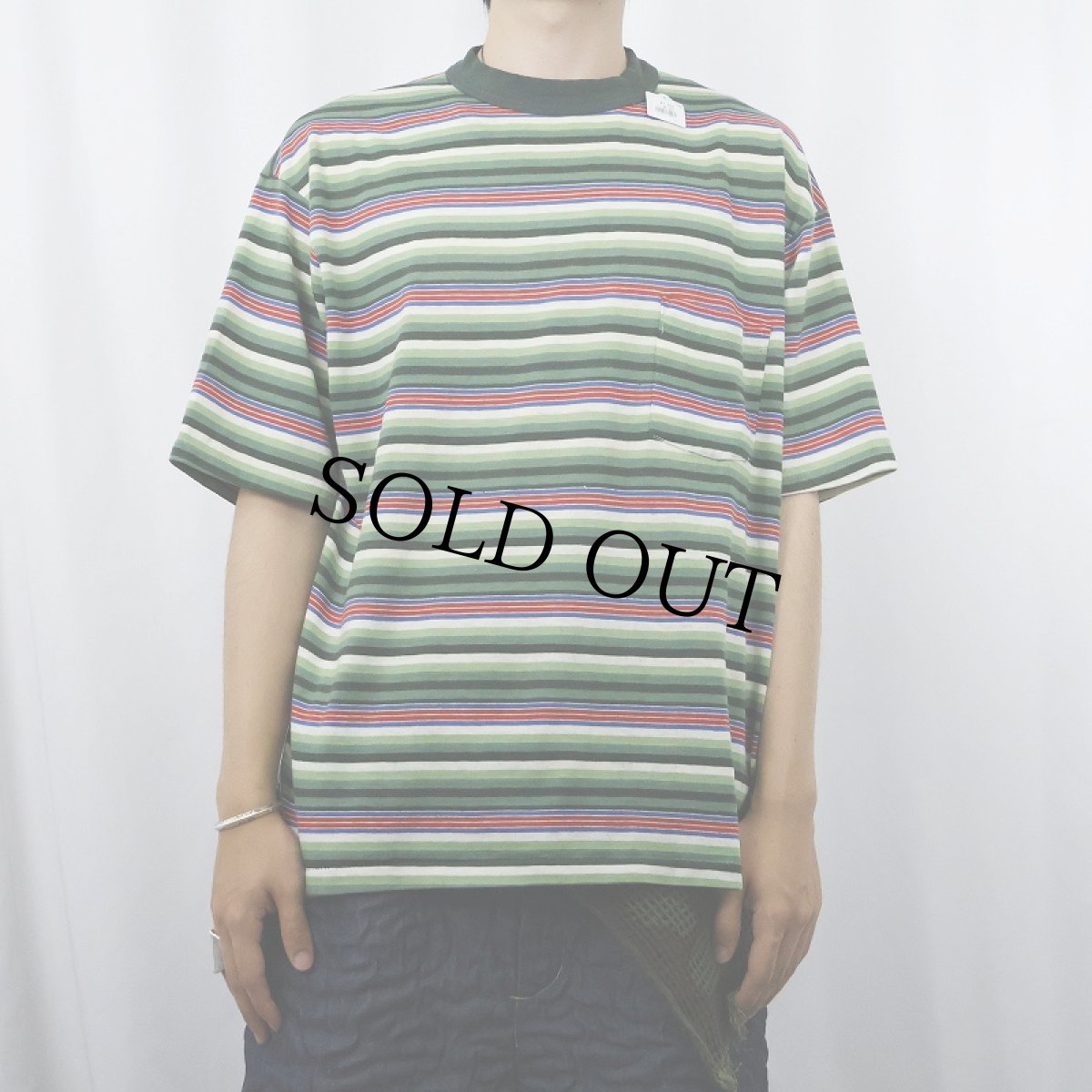 画像2: 70's MOJAVE マルチボーダー柄 ポケットTシャツ XL (2)