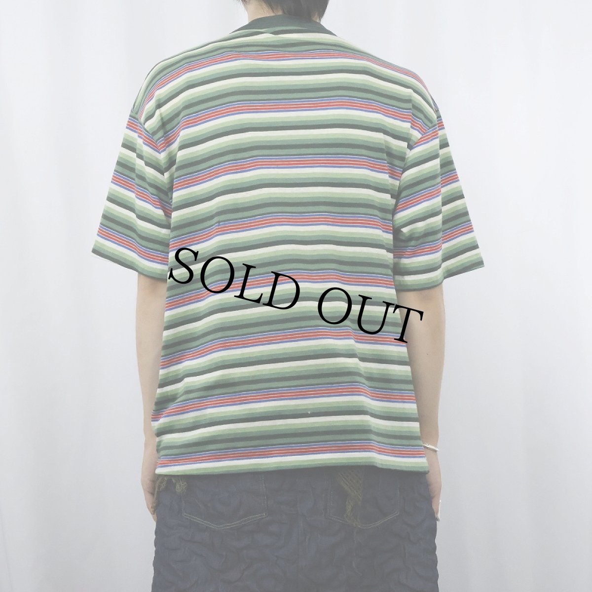 画像3: 70's MOJAVE マルチボーダー柄 ポケットTシャツ XL (3)