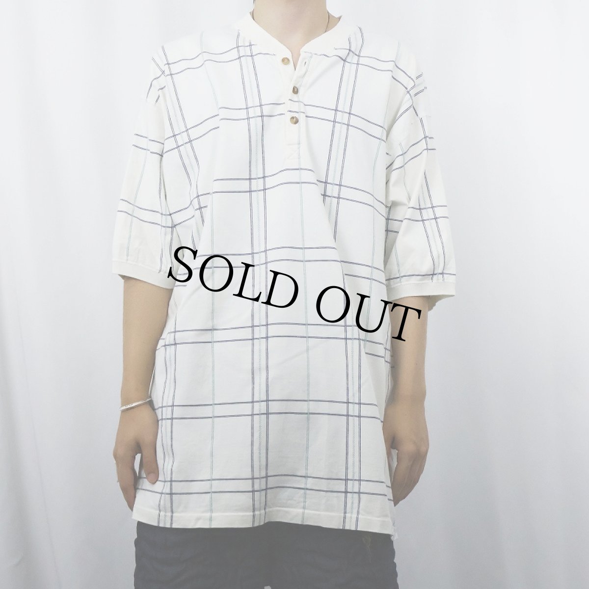 画像2: 80〜90's Eddie Bauer USA製 チェック柄 ヘンリーネックTシャツ XL (2)