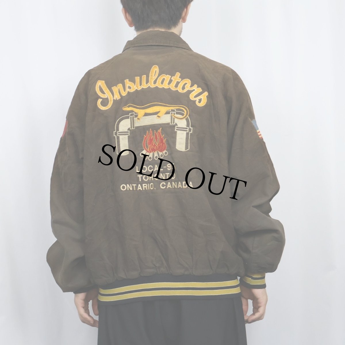 画像4: 70〜80's HARTWELL USA製 "Insulators" 刺繍 中綿入り コーデュロイスタジャン XL (4)