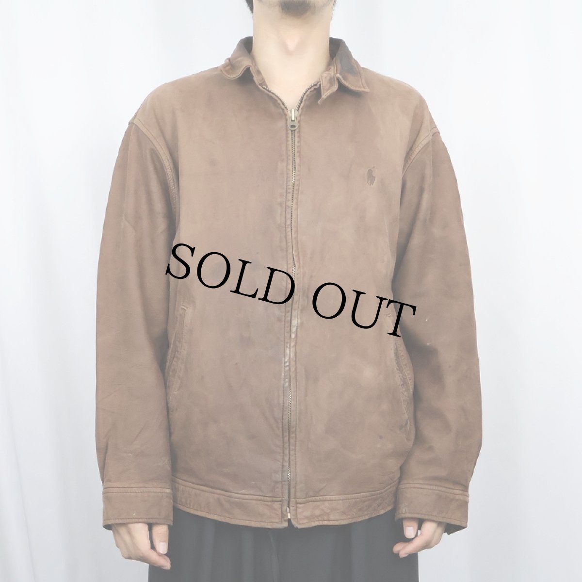 画像2: POLO Ralph Lauren ロゴ刺? チンスト付き レザージャケット BROWN L (2)