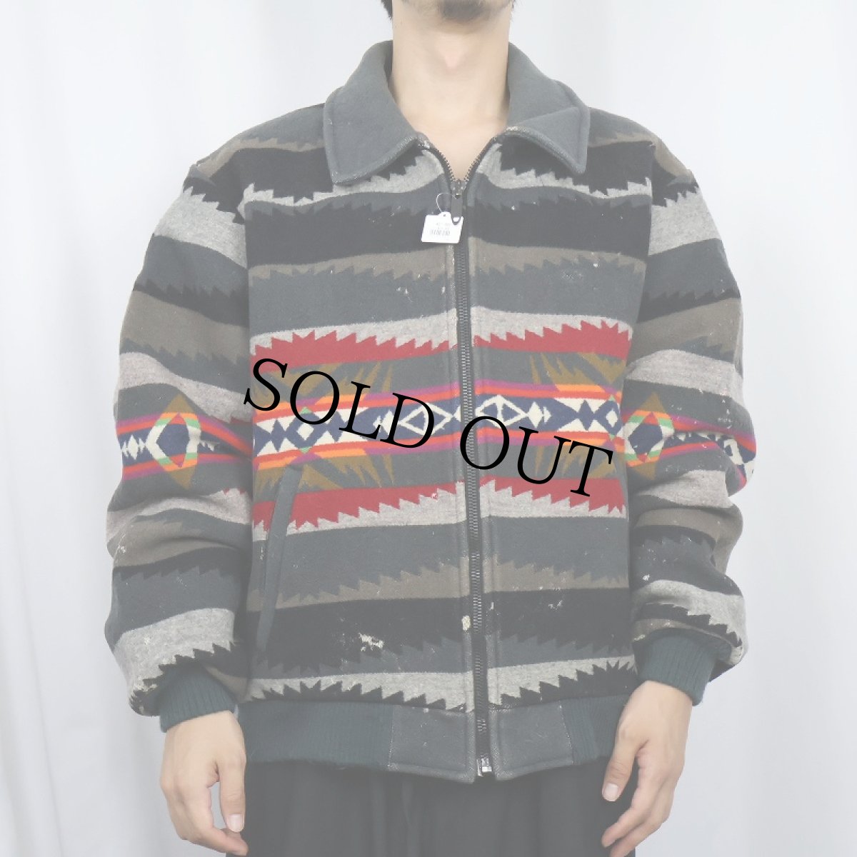 画像2: 90's PENDLETON ネイティブ柄 ウールジップジャケット XL (2)