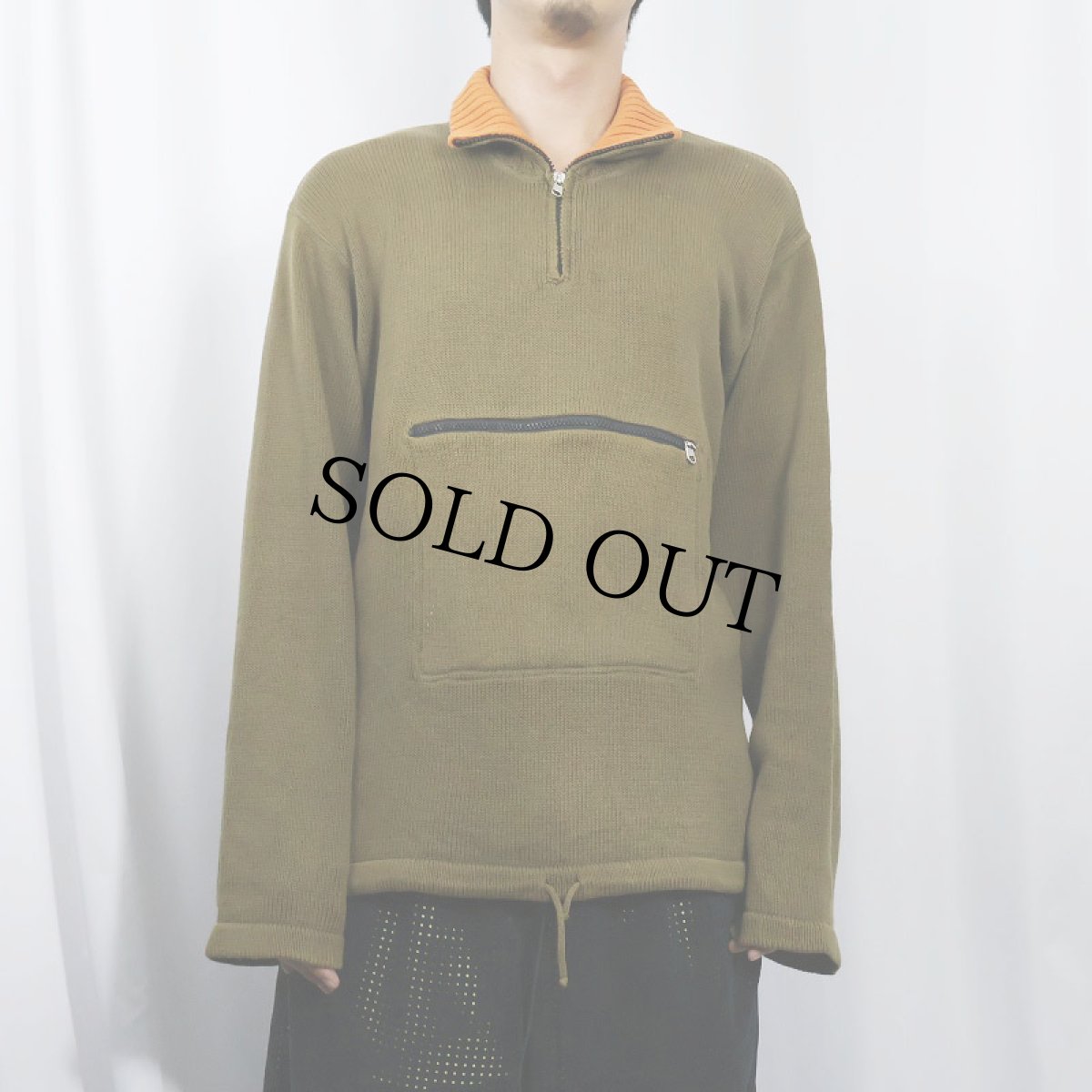 画像2: 90's〜 ハーフジップ コットンニットセーター (2)