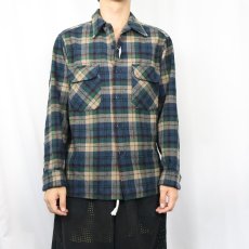 画像2: 70's PENDLETON USA製 チェック柄 ウールオープンカラーシャツ M (2)