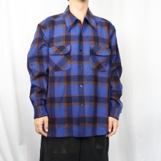 画像2: 70's PENDLETON USA製 チェック柄 ウールオープンカラーシャツ XL (2)