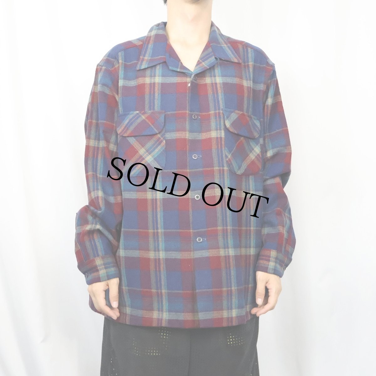 画像2: 70's PENDLETON USA製 チェック柄 ウールオープンカラーシャツ XXL (2)