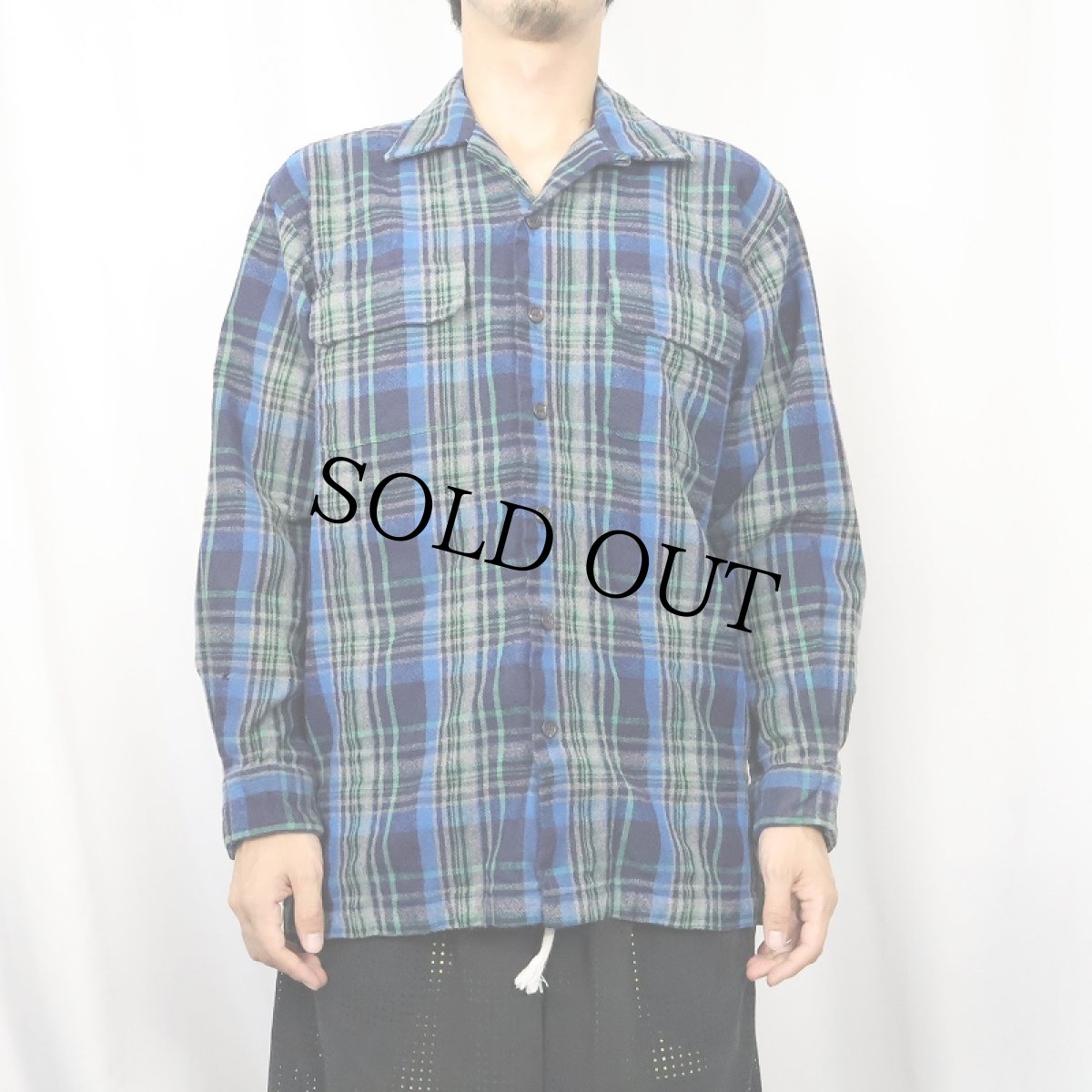 画像2: 90's POLO Ralph Lauren USA製 チェック柄 ウールオープンカラーシャツ S (2)