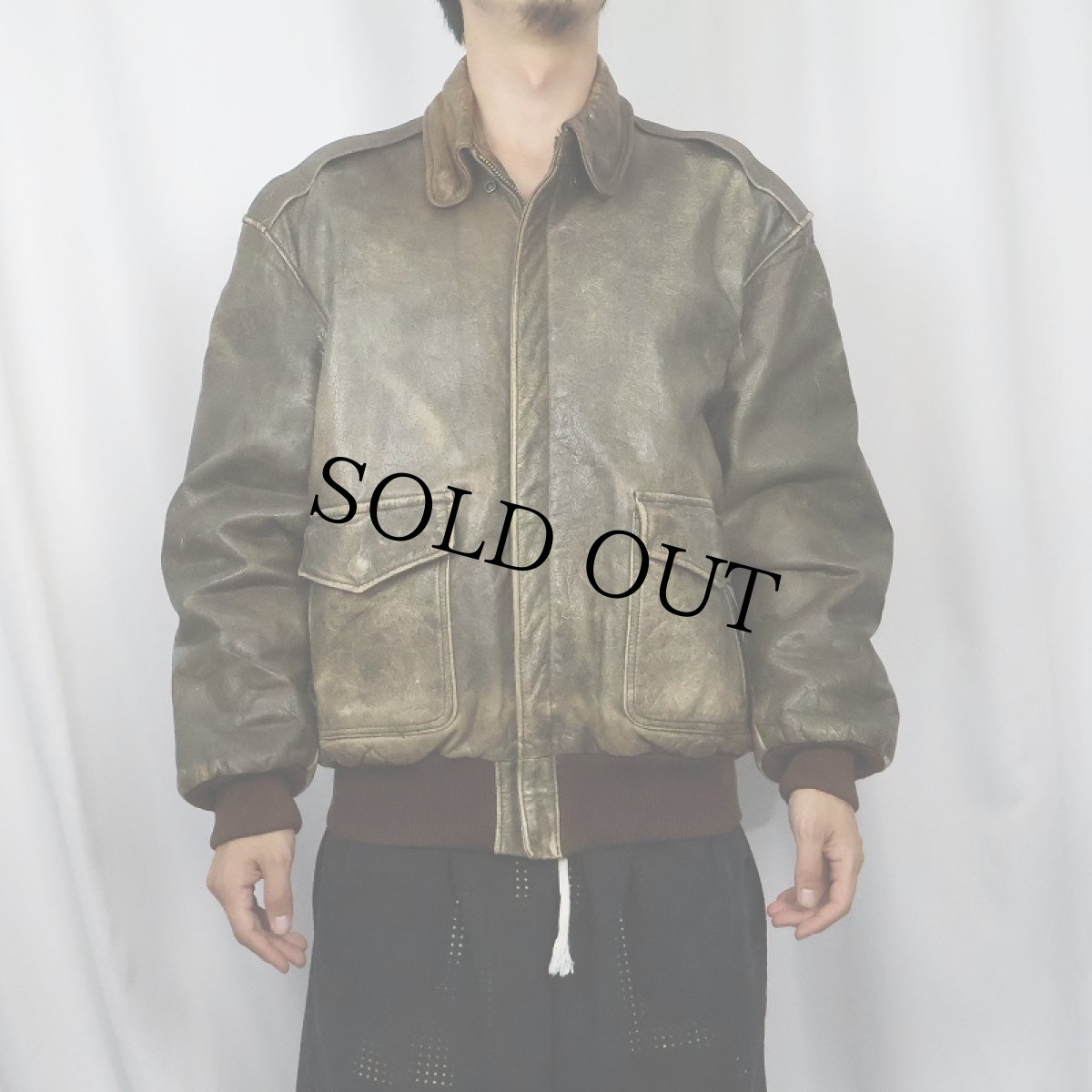 画像2: 80's L.L.Bean A-2 TYPE USA製 レザーフライトジャケット SIZE42 (2)