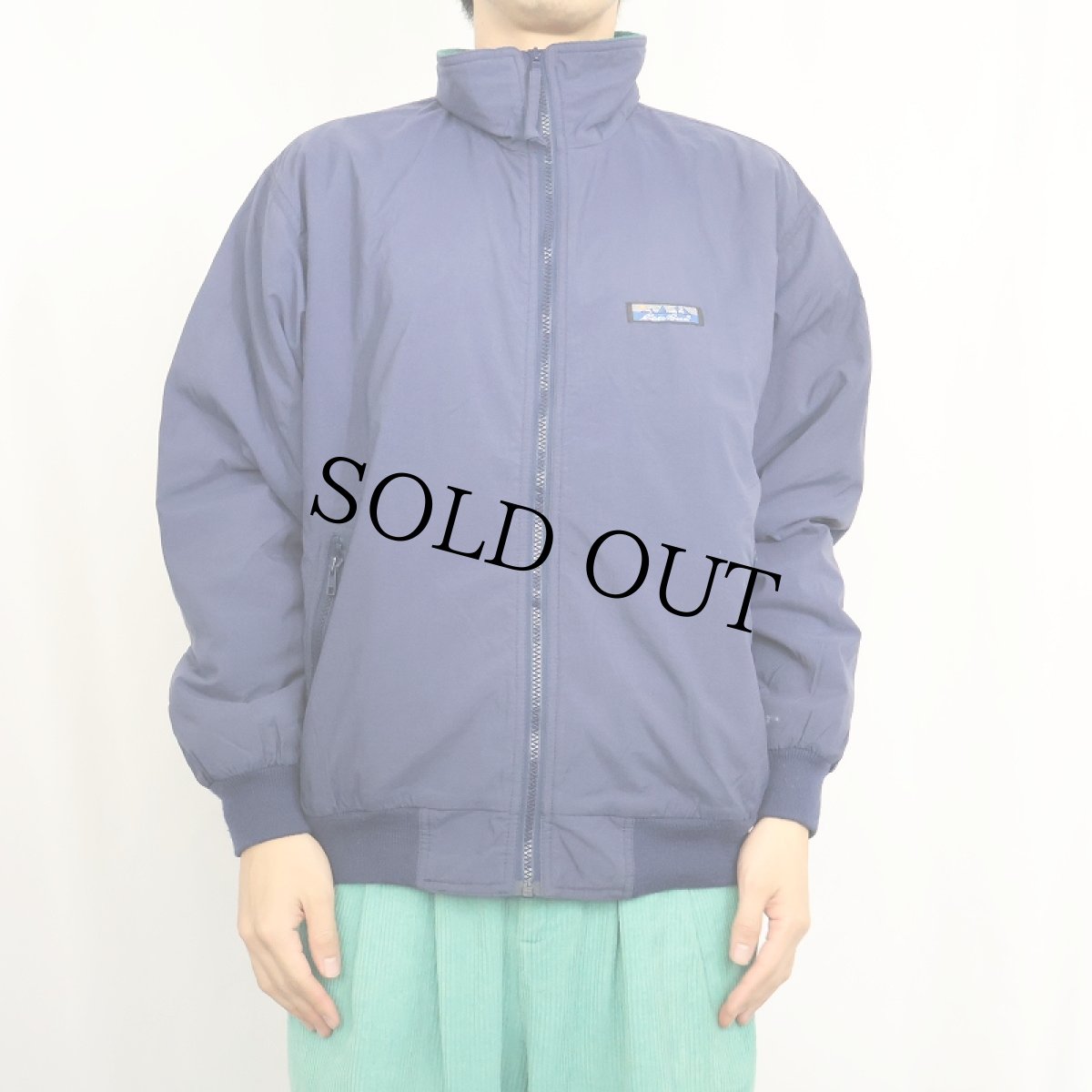 画像2: 90's Eddie Bauer 裏フリース ナイロンジップジャケット NAVY L (2)
