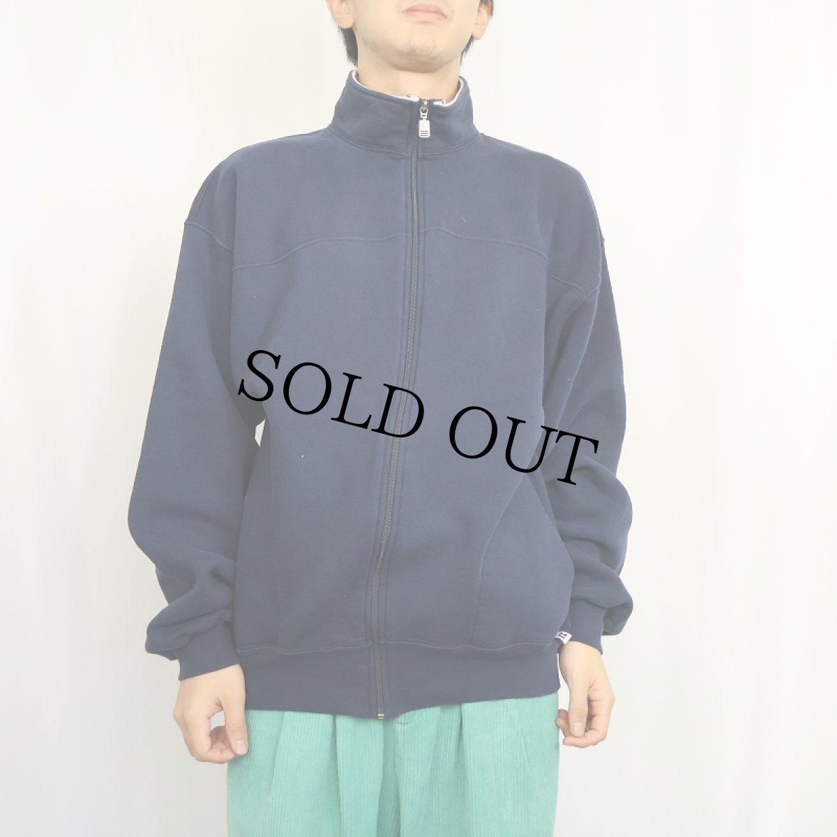 画像2: 90's RUSSELL ATHLETIC 無地 ハーフジップスウェット NAVY L (2)