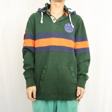 画像2: POLO Ralph Lauren "CUSTOM FIT" フード&ワッペン付き レイヤードデザイン ラガーシャツ L (2)