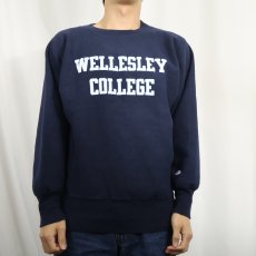画像2: 90's Champion REVERSE WEAVE USA製 "WELLESLEY COLLEGE" プリントスウェット NAVY M (2)