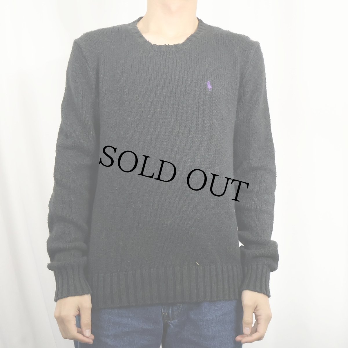 画像2: POLO Ralph Lauren ロゴ刺繍 コットン×リネンニットセーター BLACK M (2)