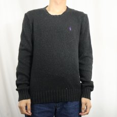 画像2: POLO Ralph Lauren ロゴ刺繍 コットン×リネンニットセーター BLACK M (2)