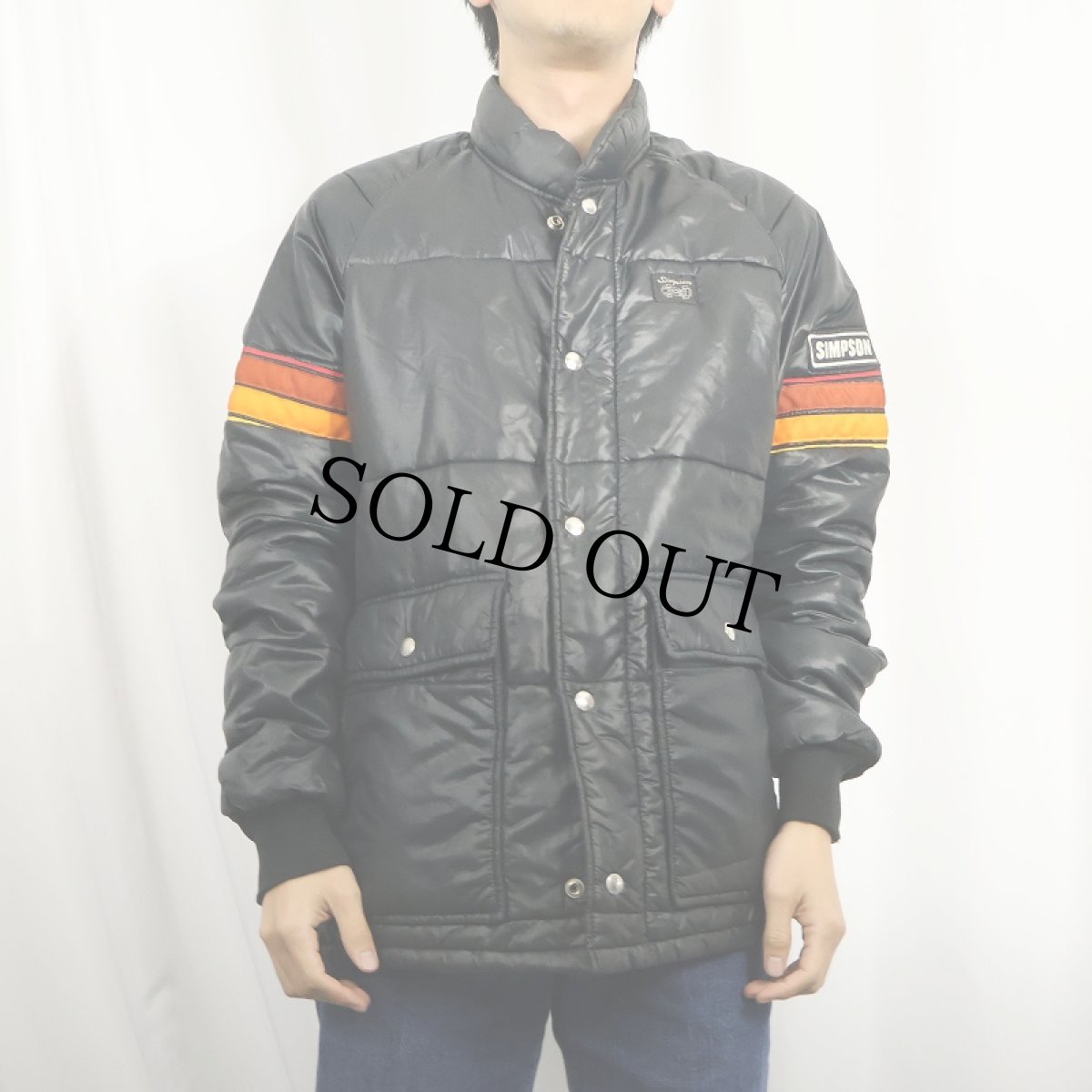 画像2: 80's SIMPSON 袖ボーダー 中綿入り ナイロンレーシングジャケット M (2)