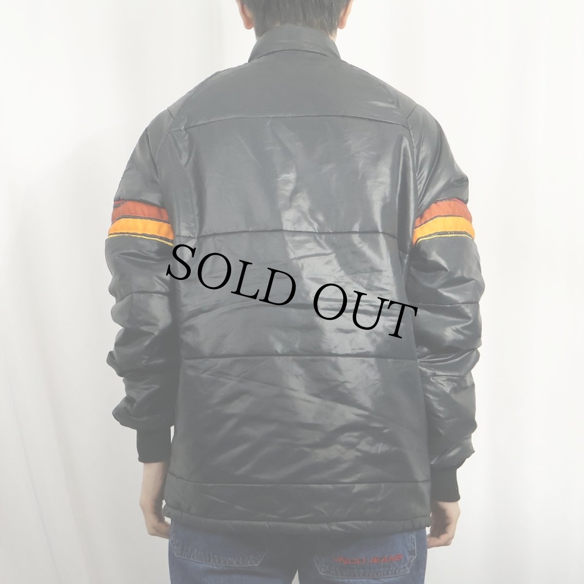 画像3: 80's SIMPSON 袖ボーダー 中綿入り ナイロンレーシングジャケット M (3)