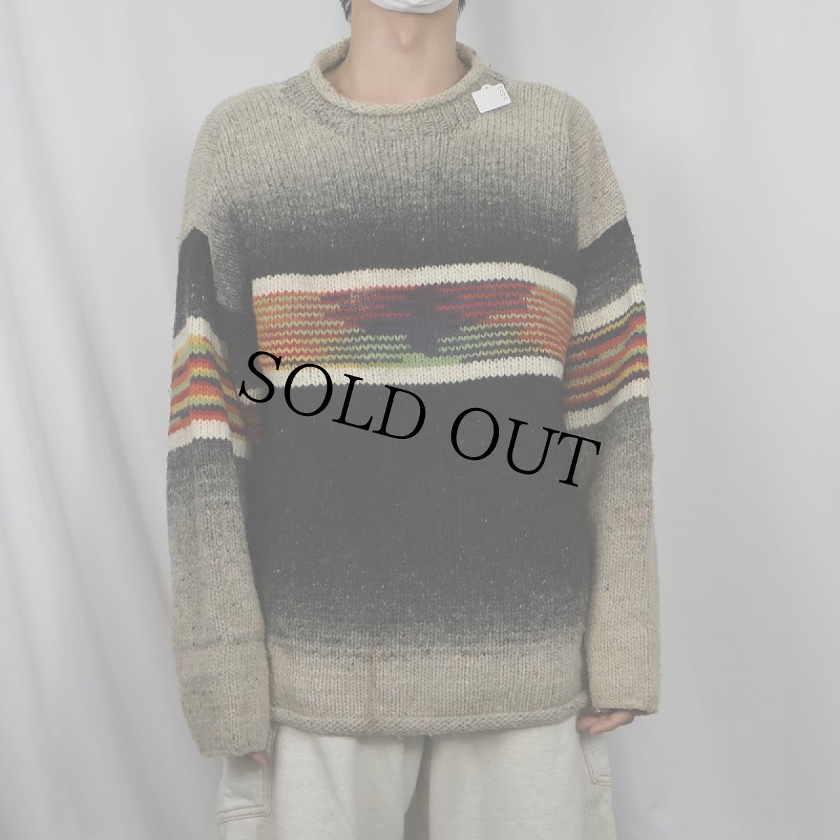 画像2: 【SALE】 ネイティブ柄 ロールネックウールニットセーター (2)