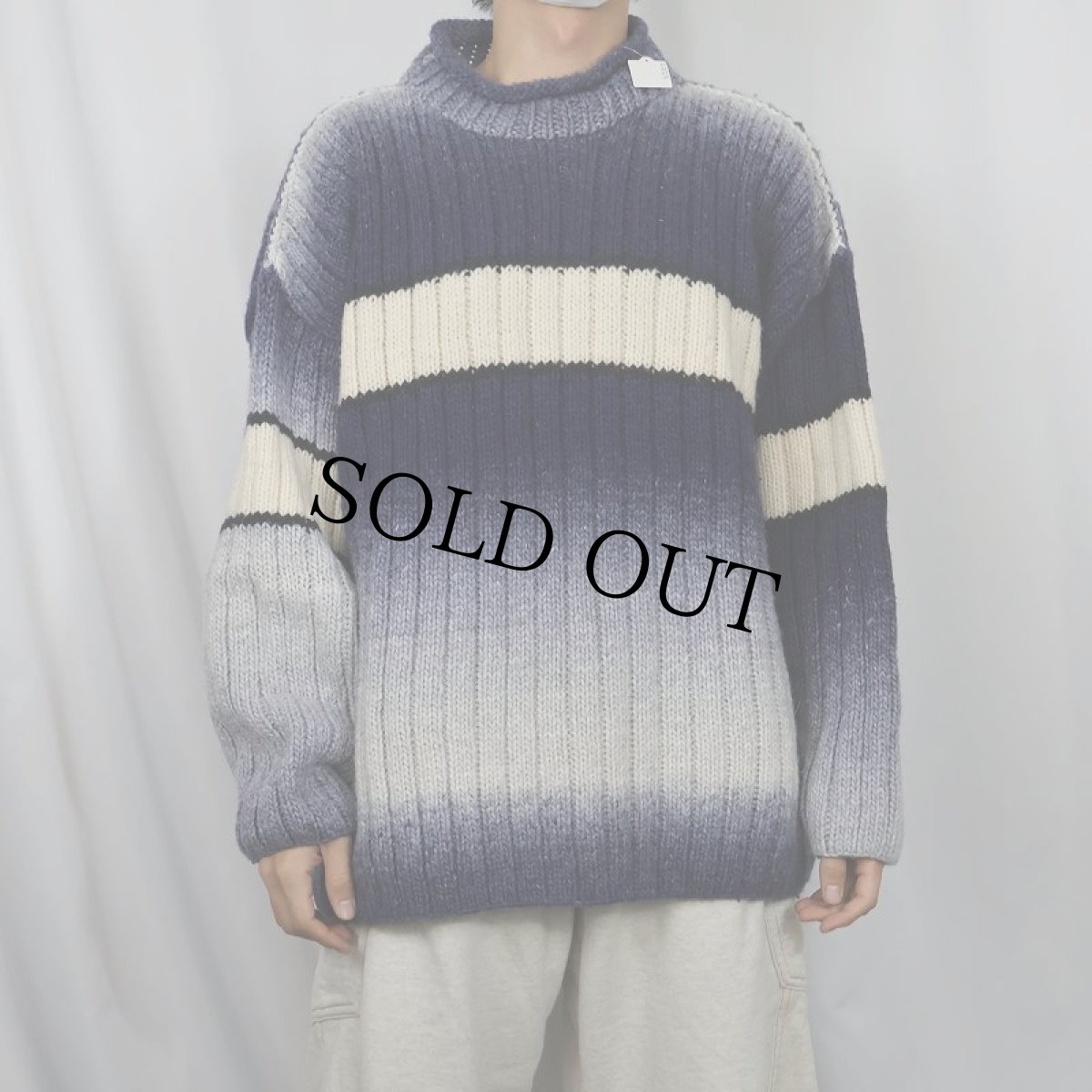 画像2: 切り替えデザイン ロールネック ウールニットセーター (2)