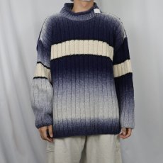 画像2: 切り替えデザイン ロールネック ウールニットセーター (2)