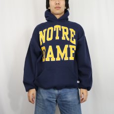 画像2: 90's RUSSELL ATHLETIC USA製 ”NOTRE DAME" プリントスウェットフーディー NAVY XXL  (2)