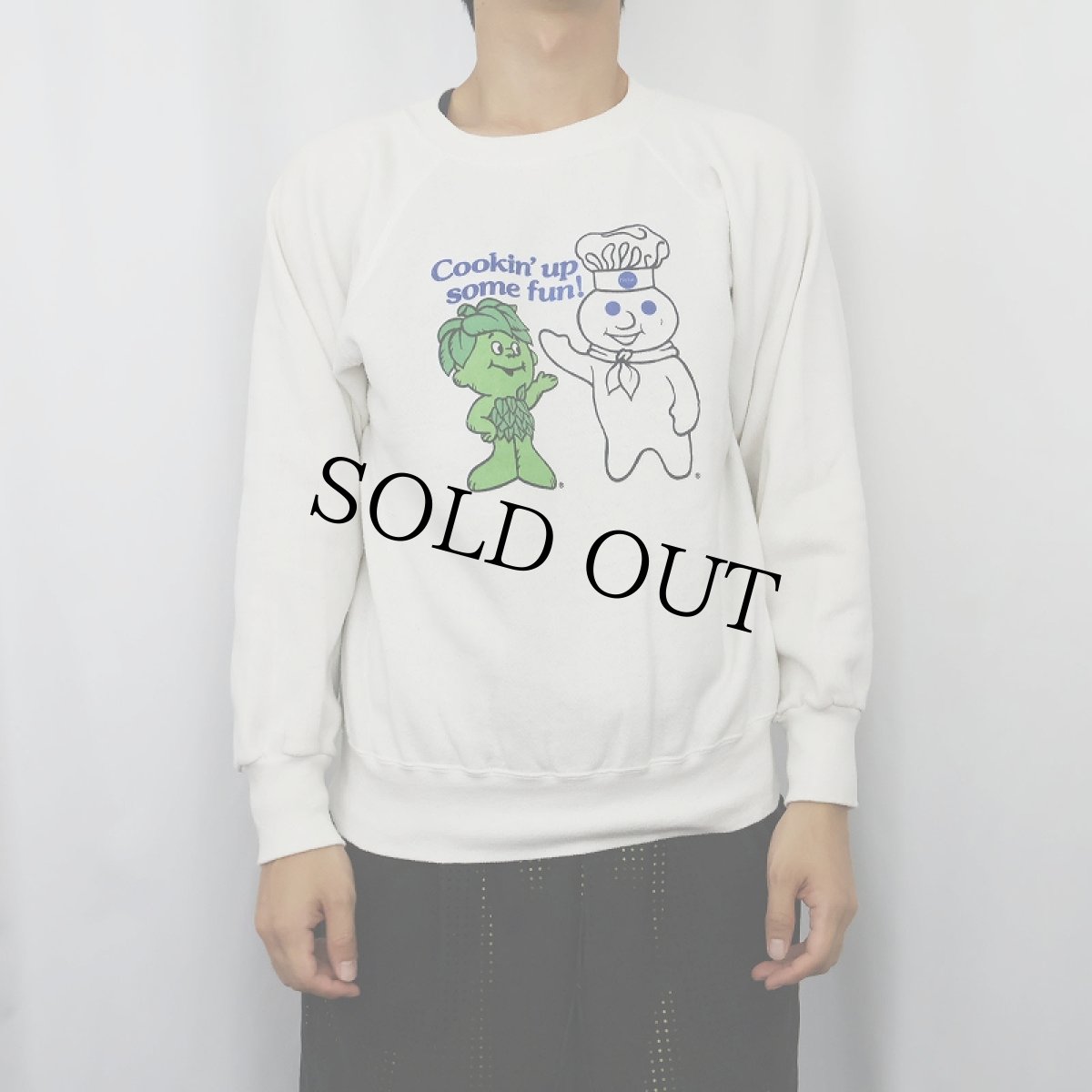 画像2: 90's Doughboy×Little Sprout USA製 "Cookin' up some fun!" キャラクタープリントラグランスウェット M (2)