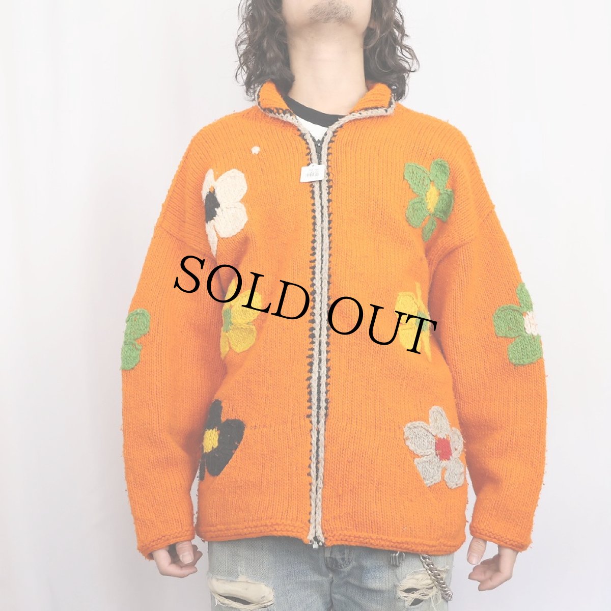 画像2: 花柄 ハンドニットジップジャケット (2)