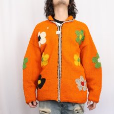 画像2: 花柄 ハンドニットジップジャケット (2)
