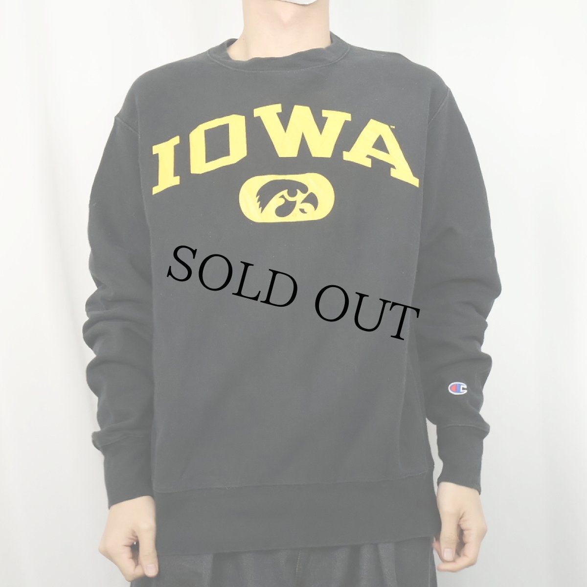 画像2: Champion REVERSE WEAVE "IOWA" プリントスウェット BLACK M (2)