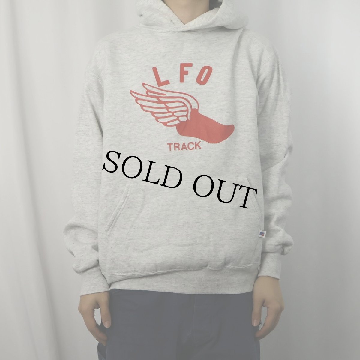 画像2: 90's RUSSELL ATHLETIC USA製 ”LFO TRACK" ウイングフット プリントスウェットフーディー L (2)