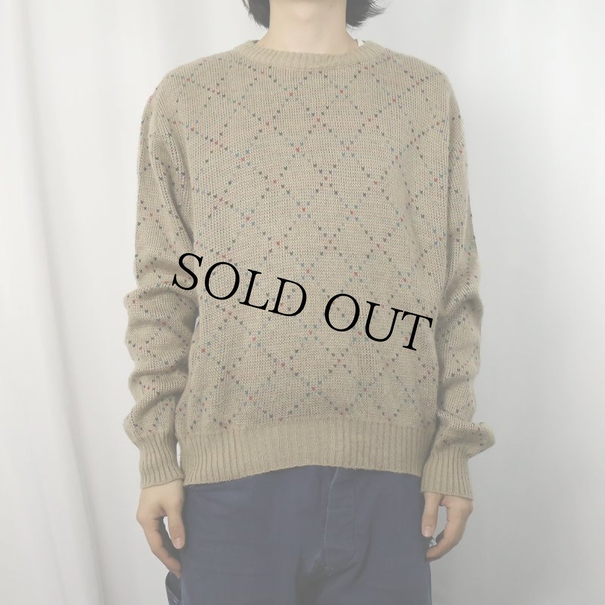 画像2: 70〜80's KENNINGTON ITALY製 ダイヤ柄 アクリルニットセーター L (2)