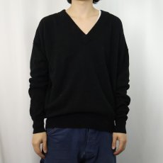 画像2: 90's GAP Vネック ラムウールニットセーター BLACK LM (2)