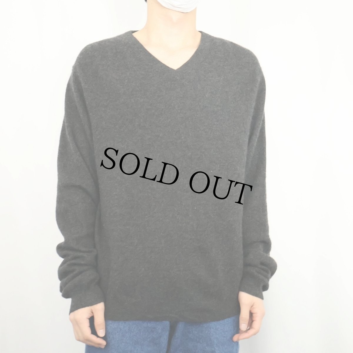 画像2: Stafford Vネック カシミアニットセーター CHARCOALGRAY L (2)