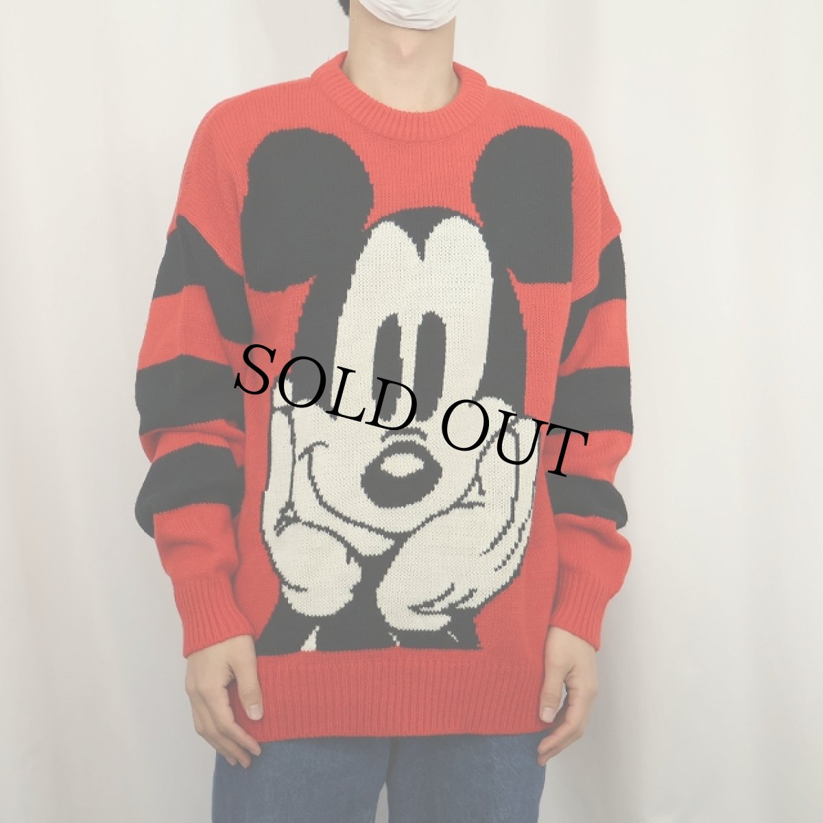 画像2: 90's MICKEY&CO. MICKEY MOUSE 袖ボーダー アクリルニットセーター S (2)