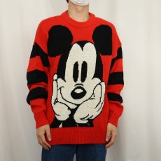 画像2: 90's MICKEY&CO. MICKEY MOUSE 袖ボーダー アクリルニットセーター S (2)