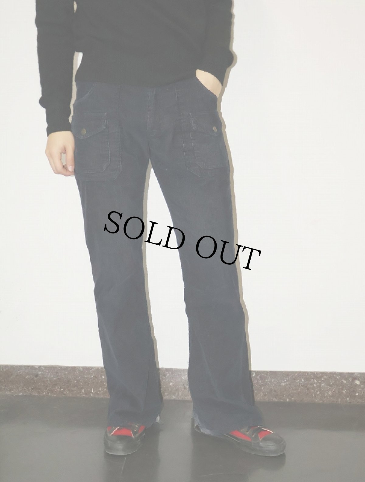 画像1: 70's UNKNOWN コーデュロイブッシュフレアパンツ NAVY W31 (1)