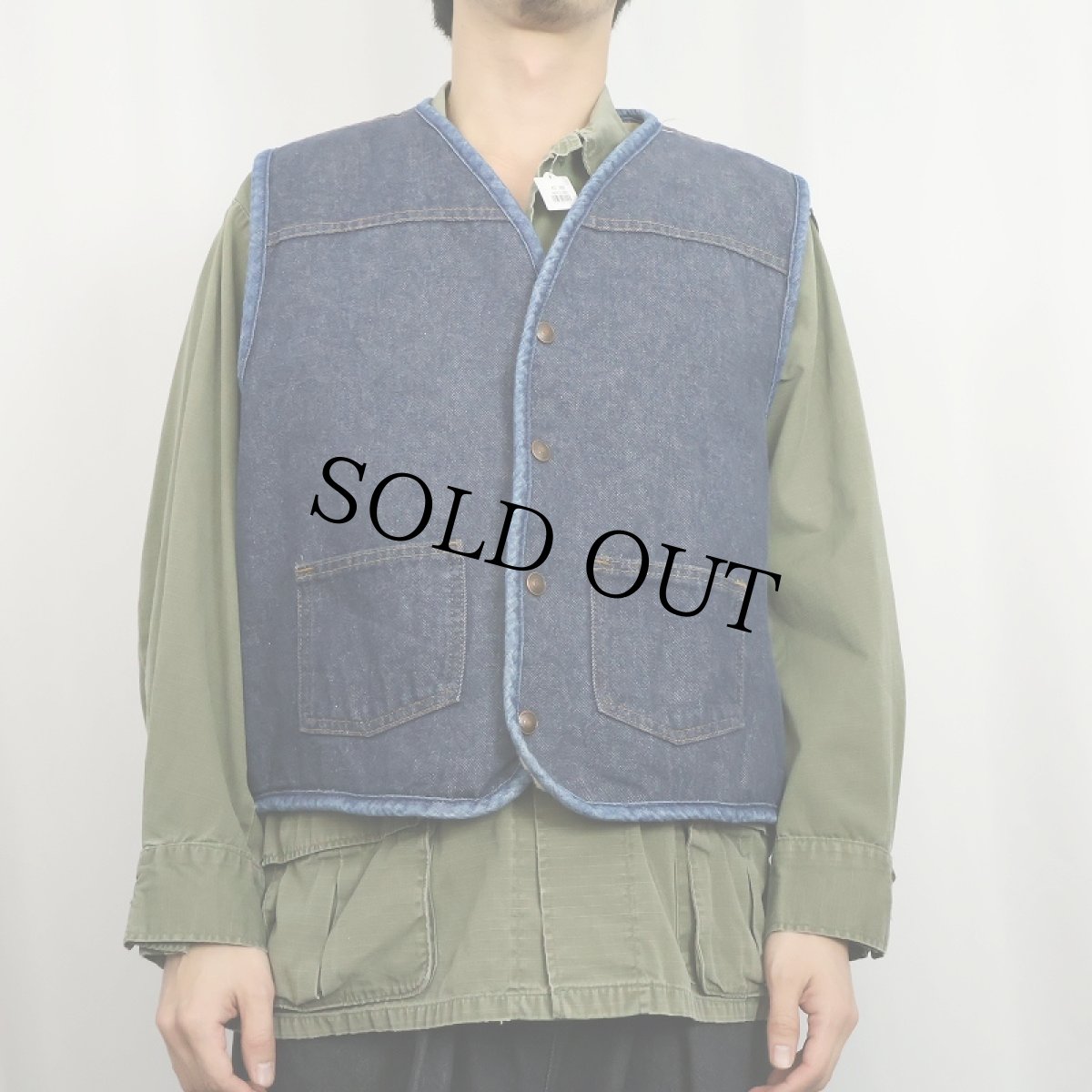 画像2: 70's Carhartt プリントタグ ボアライナー デニムベスト XL (2)