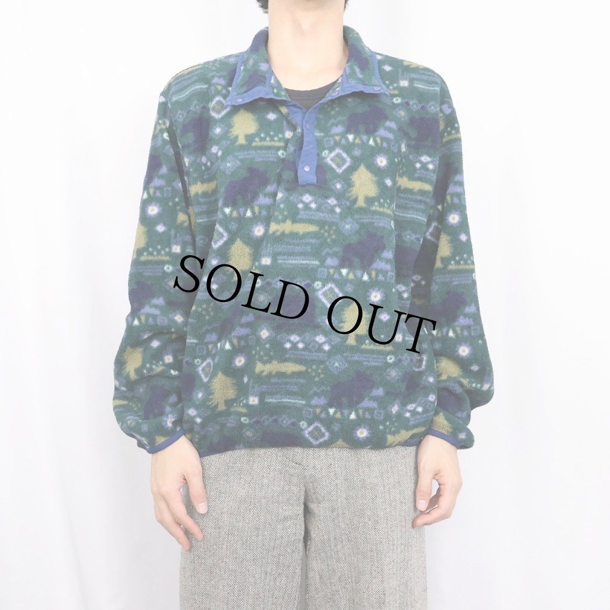 画像2: 80〜90's L.L.Bean 総柄 ハーフスナップフリースジャケット (2)