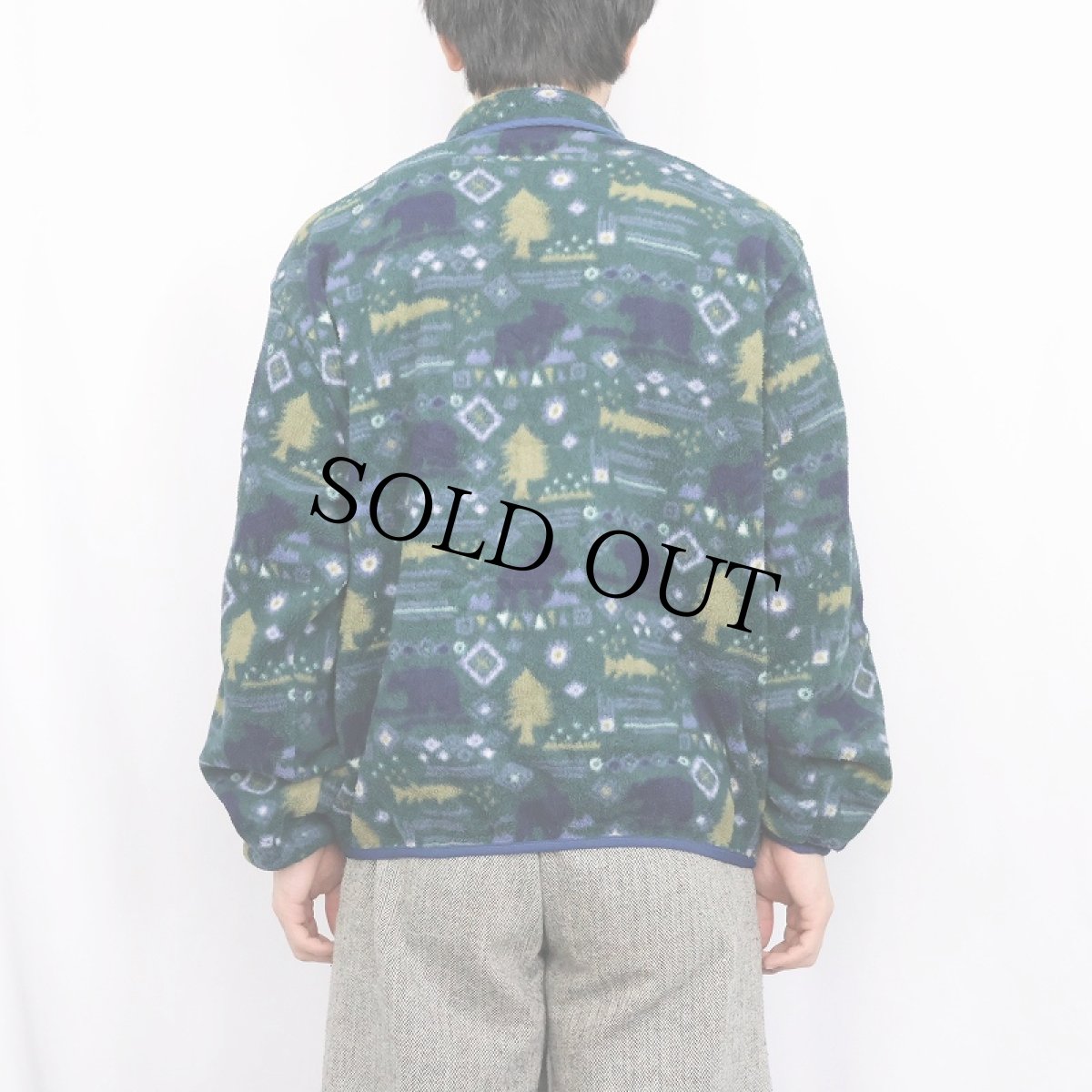 画像3: 80〜90's L.L.Bean 総柄 ハーフスナップフリースジャケット (3)