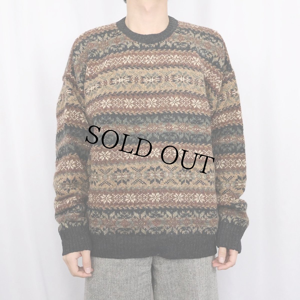 画像2: 80〜90's L.L.Bean SCOTLAND製 フェアアイル柄 ウールニットセーター M (2)