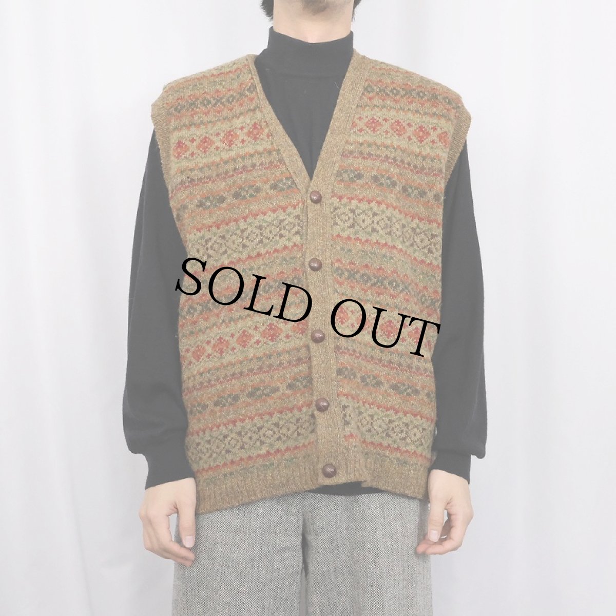 画像2: 80〜90's L.L.Bean SCOTLAND製 フェアアイル柄 ウールベスト L (2)