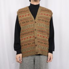 画像2: 80〜90's L.L.Bean SCOTLAND製 フェアアイル柄 ウールベスト L (2)
