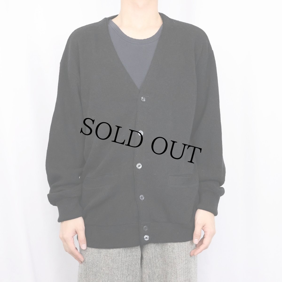 画像2: IZOD USA製 アクリルニットカーディガン BLACK L (2)