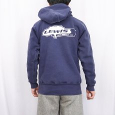 画像5: 80's Karl Kuemmerling USA製 "Lewis Tree Service, Inc." ダブルフェイス プリントスウェットフーディー NAVY S (5)